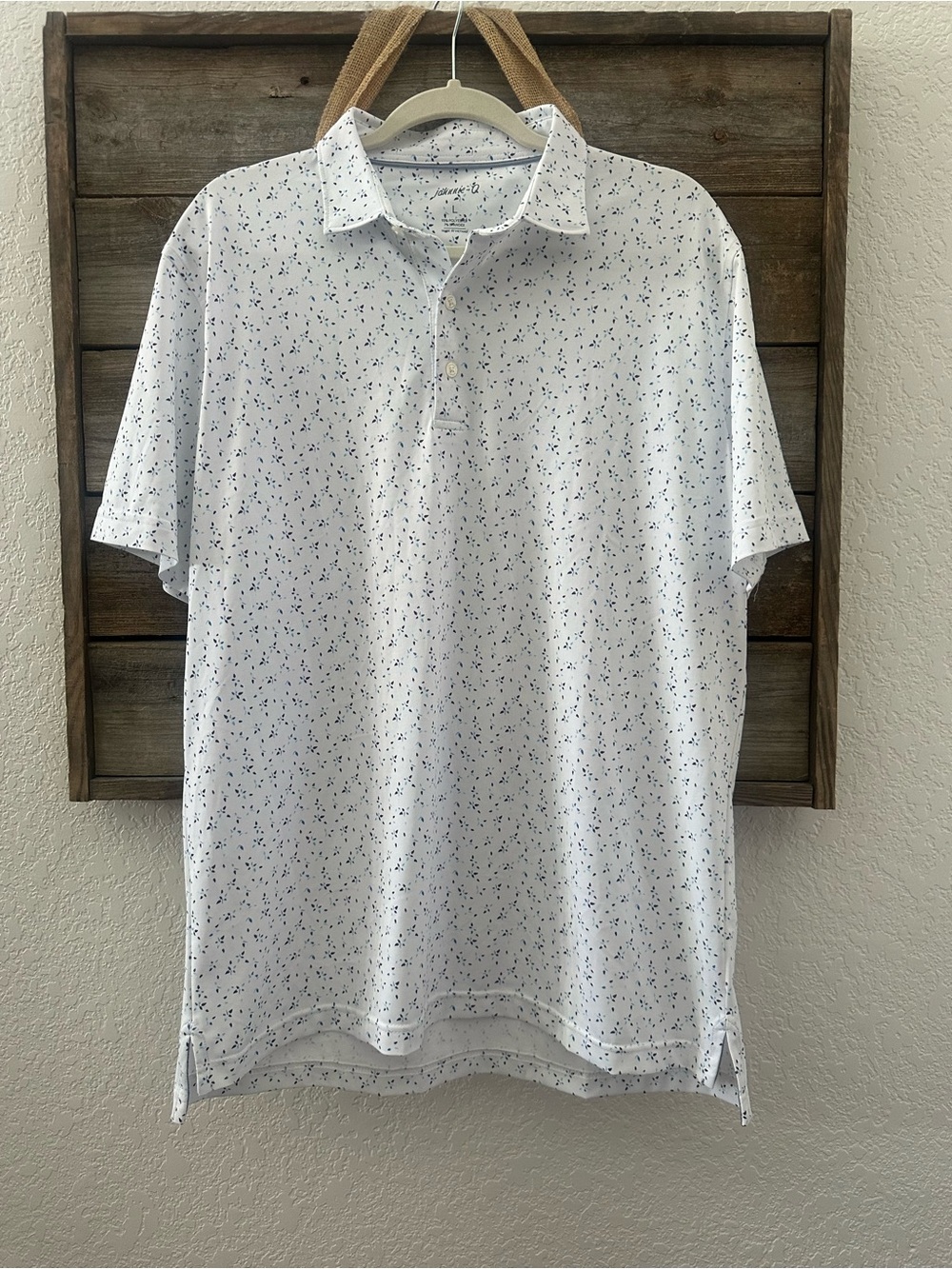 Johnnie-O Thames Men's White Micro-Print Golf Polo Shirt men’s size Large